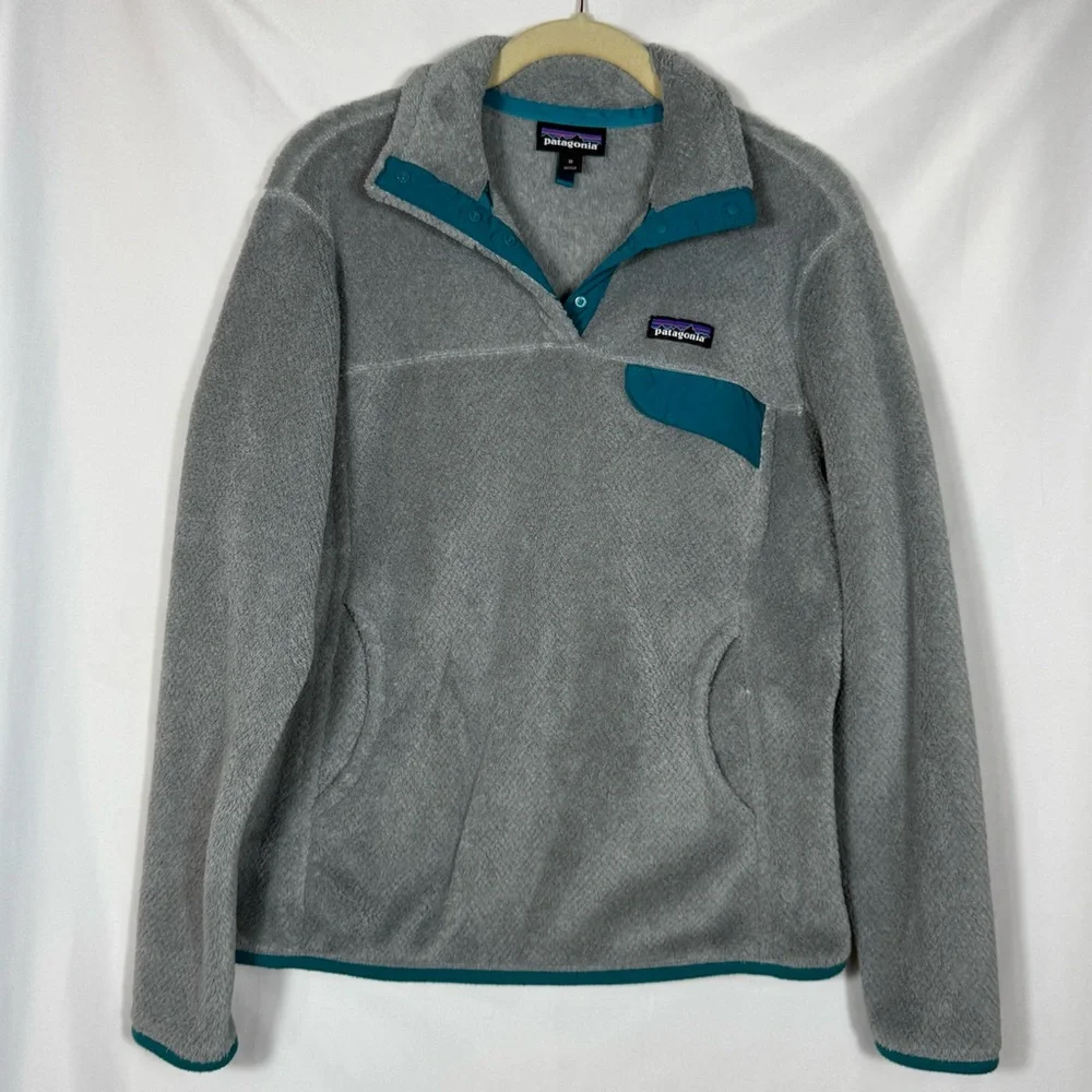Patagonia Women’s Retool Snap-T Fleece Pullover Gray & Teal. Size Medium. NWOT - Picture 1 of 16